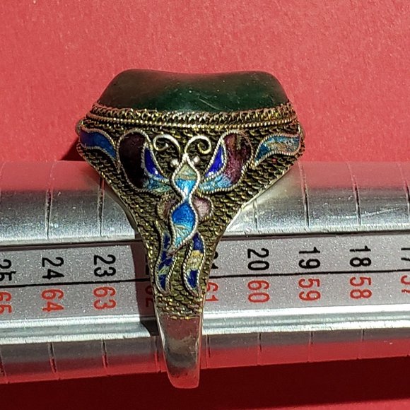 Vintage Chinese Silver & Jade Ring - Picture 5 of 7